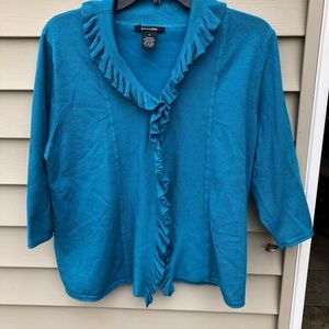 89th & Madison Teal Blue 3/4 Length Sleeve Ruffle Cardigan - Sz XL